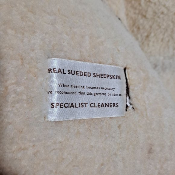 Vintage Sheepskin Coat Woman XL Real Sueded Brown Beige Button Front Western - Picture 4 of 12